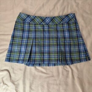 Abercrombie & Fitch Blue and Green Checkered Pleated Skirt